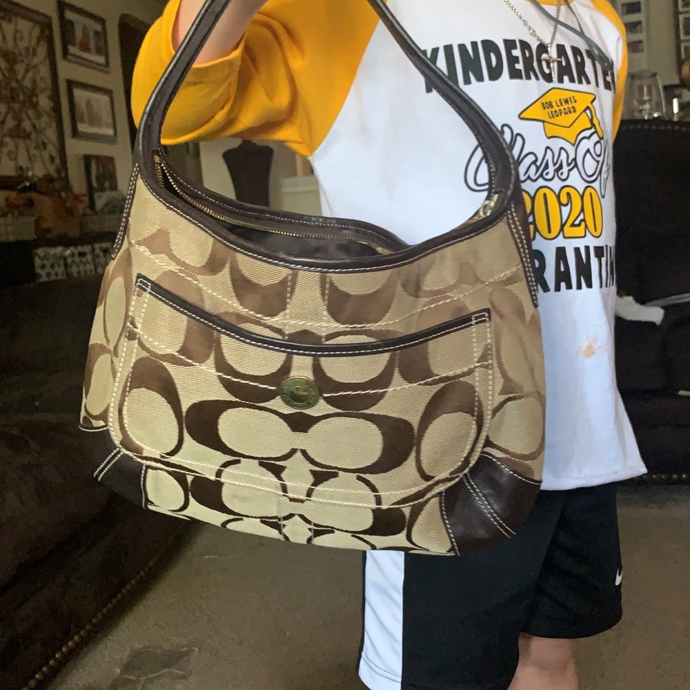 Brown fabric coach